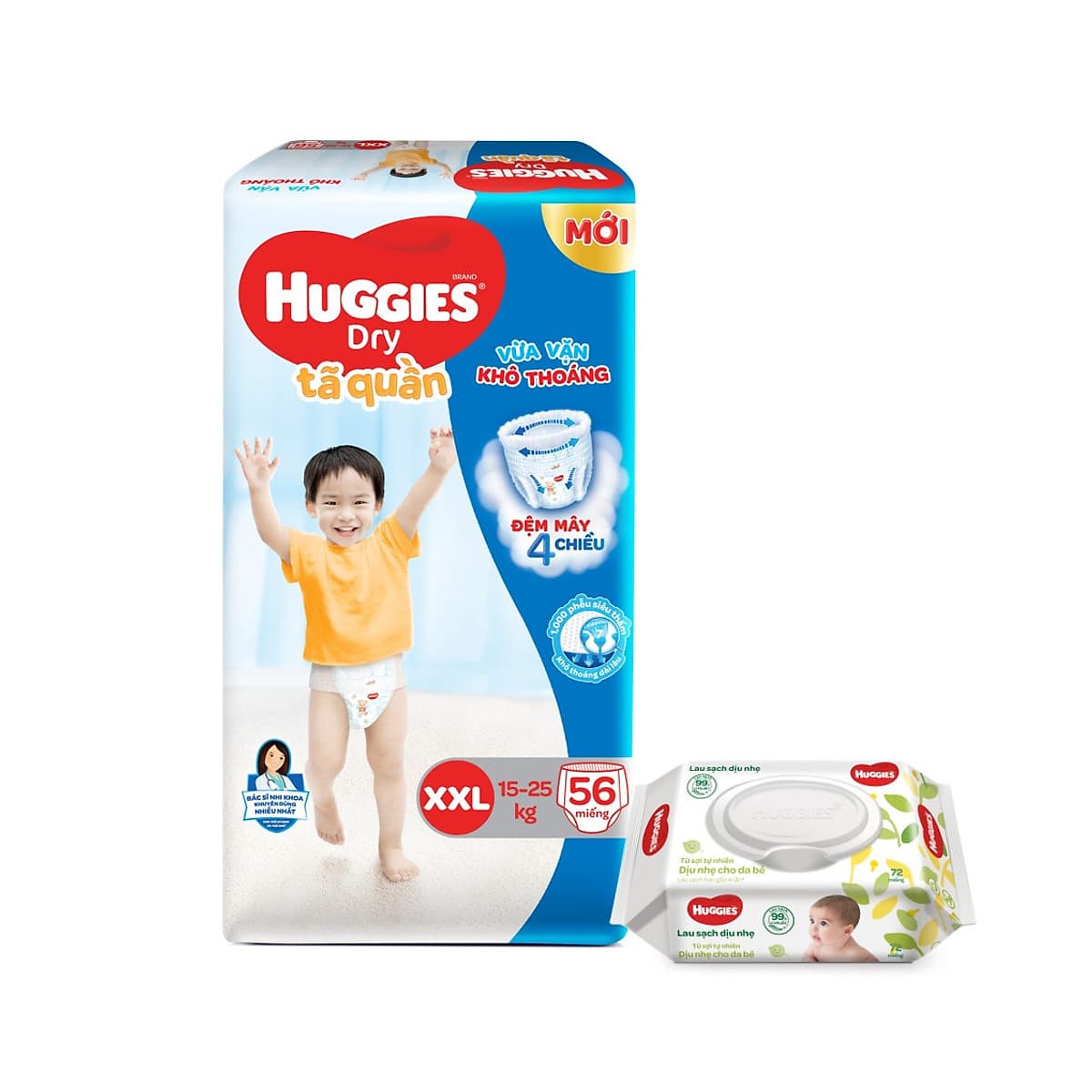 Tã quần Huggies Super Jumbo M74 - L68 - XL62 - XXL56 [Tặng khăn ướt 64 tờ] 