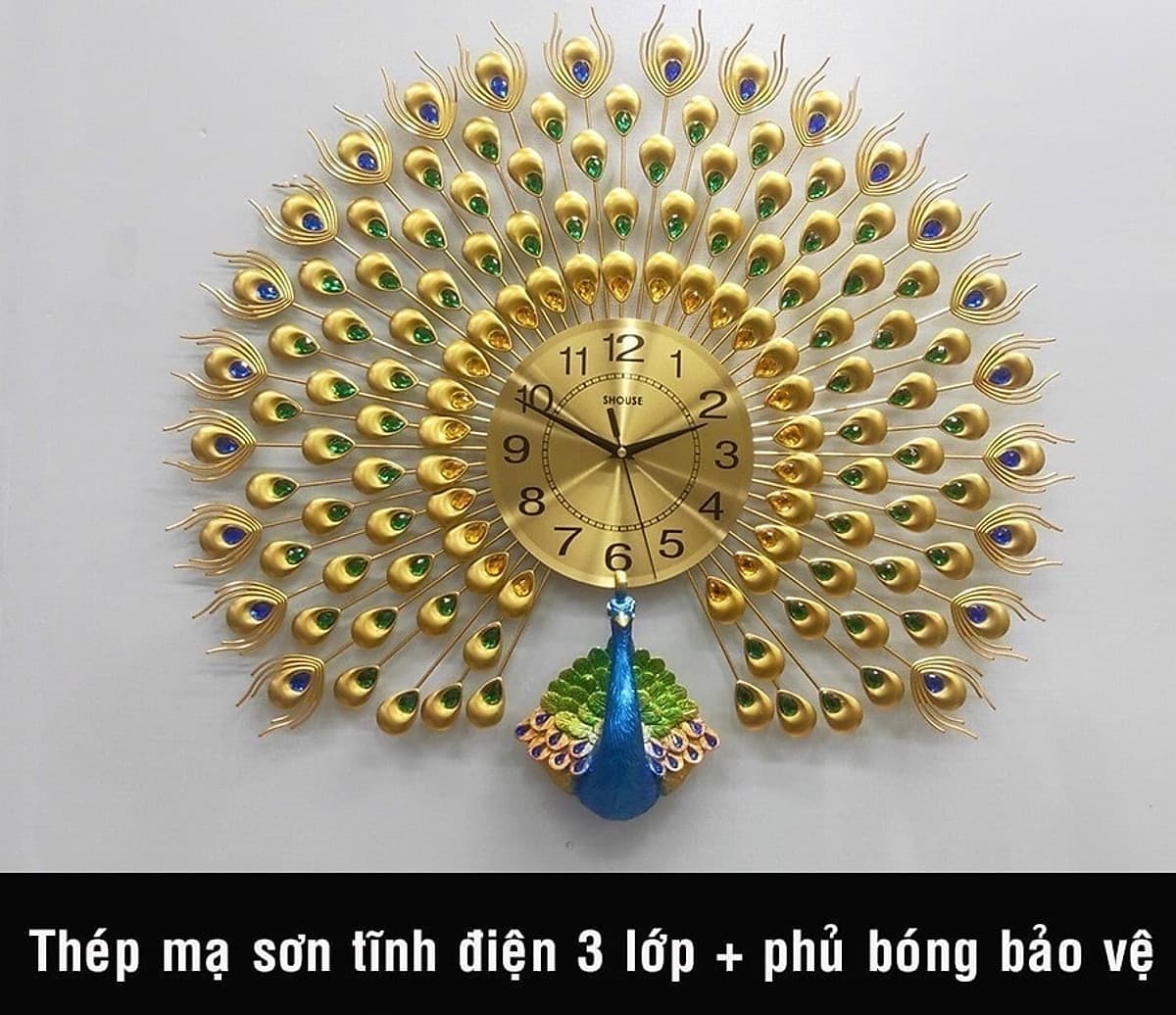 Đồng Hồ Treo Tường Con Chim Công Kim Trôi A25 Nghệ Thuật Cao Cấp Shouse hiện đại 3D kích cỡ lớn đẹp treo phòng khách