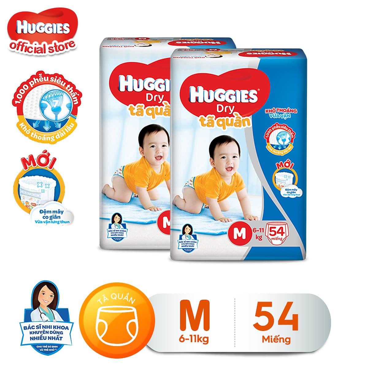 Combo 2 Tã quần HUGGIES DRY BIG JUMBO M54 - L48 - XL42 - XXL38