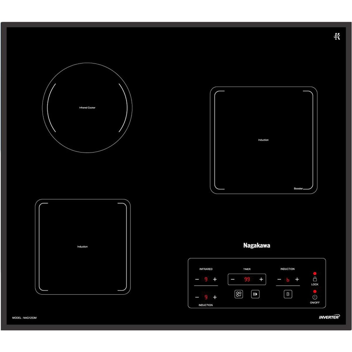 Bếp 3 Âm 2 Từ - 1 Hồng Ngoại Premium Nagakawa NAG1253M (59 cm) - Hàng Chính Hãng