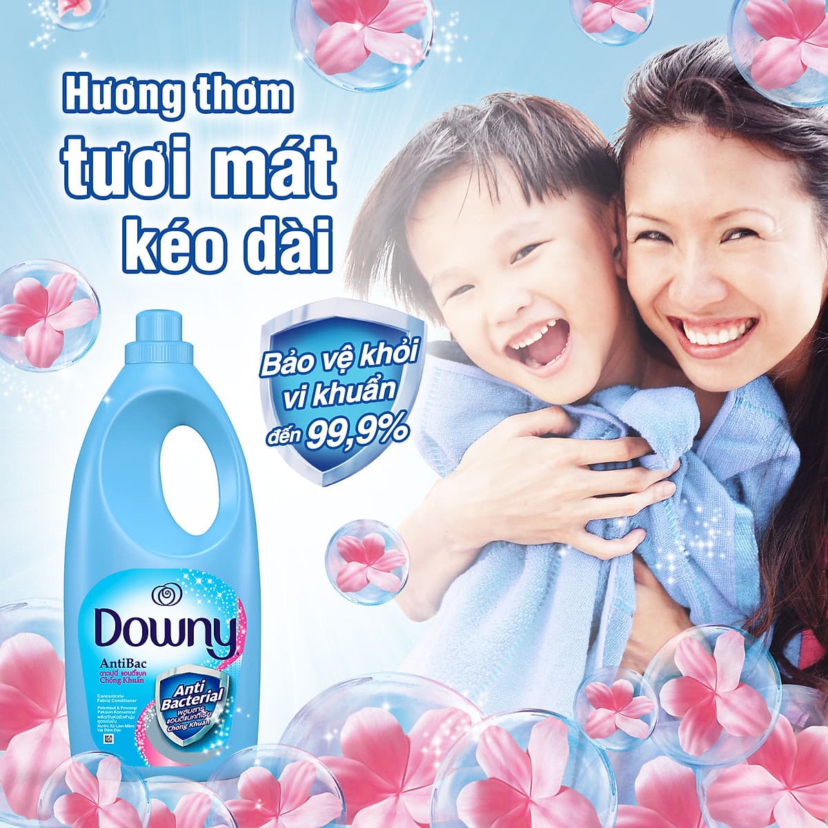 Nước Xả Vải Downy Chuyên Dụng Chống Khuẩn (Chai Lớn Tiết Kiệm 3.8L) - Bảo vệ khỏi vi khuẩn và mùi hôi - Hương thơm tươi mát kéo dài