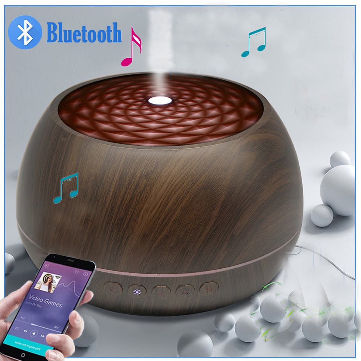 Máy Xông Tinh Dầu Có Loa Bluetooth Kết Nối Với Điện Thoại Nghe Nhạc Cực Hay, Máy Khuếch Tán Tinh Dầu Cho Phòng Lớn Thể Tích 1000ML, Có Remote Điều Khiển Từ Xa và Đèn LED Biến Đổi Màu Cực Đẹp