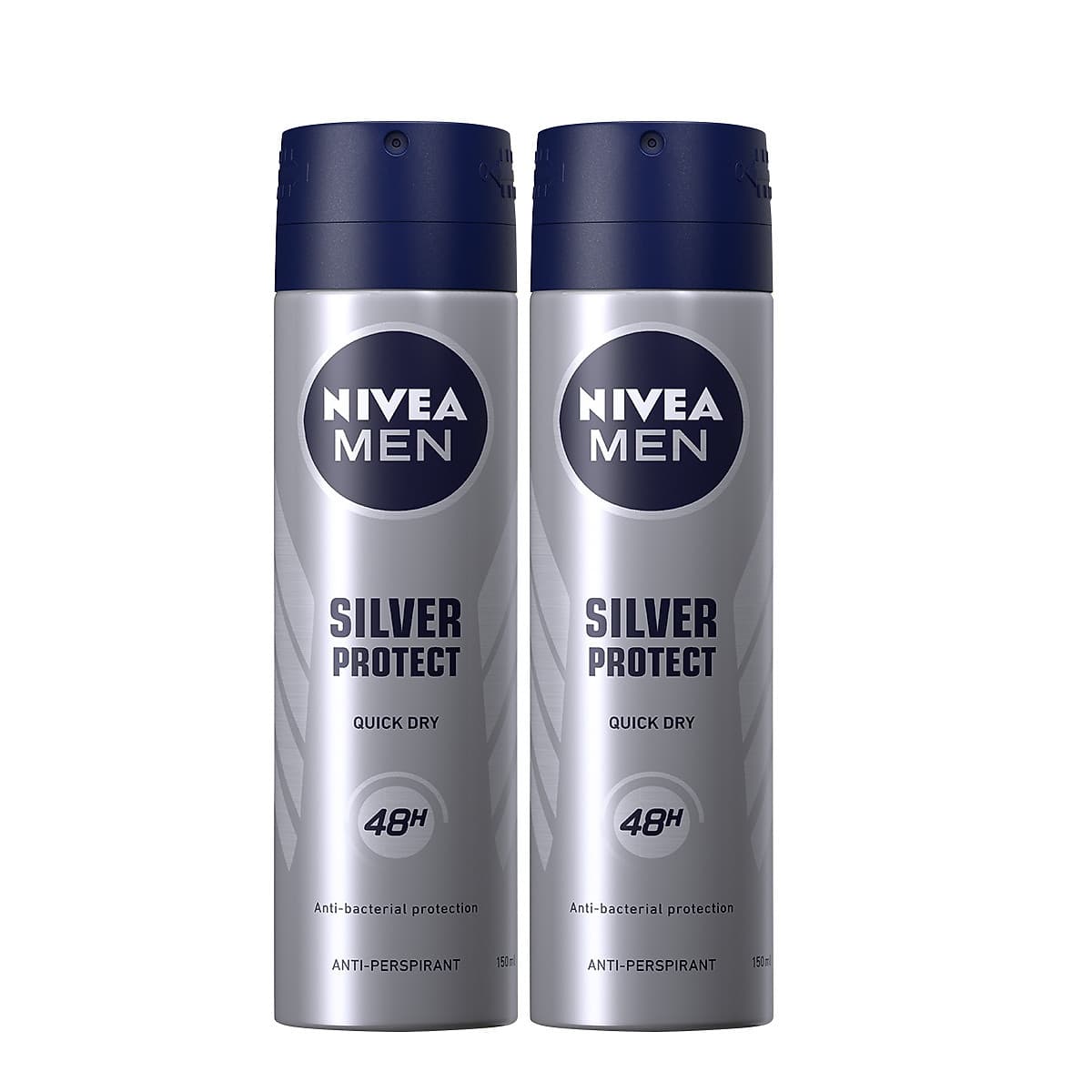 Bộ đôi Xịt Ngăn Mùi NIVEA MEN Silver Protect Phân Tử Bạc Giảm 99.9% Vi Khuẩn Gây Mùi (150mlx2) - 82959