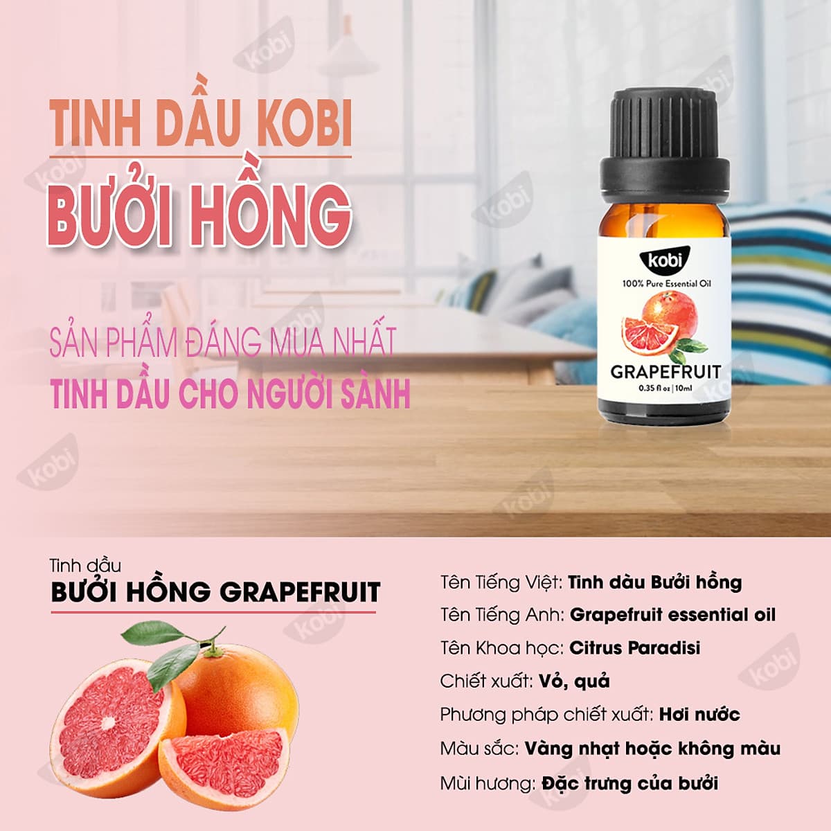 Tinh Dầu Xông Phòng Sả Chanh Kobi (10ml) + Tinh Dầu Bưởi Hồng Kobi (10ml) + Tinh Dầu Bạc Hà Kobi (10ml) Nguyên Chất Giúp Kháng Khuẩn, Khử Mùi, Giảm Stress Hiệu Quả - Tinh Dầu Thiên Nhiên