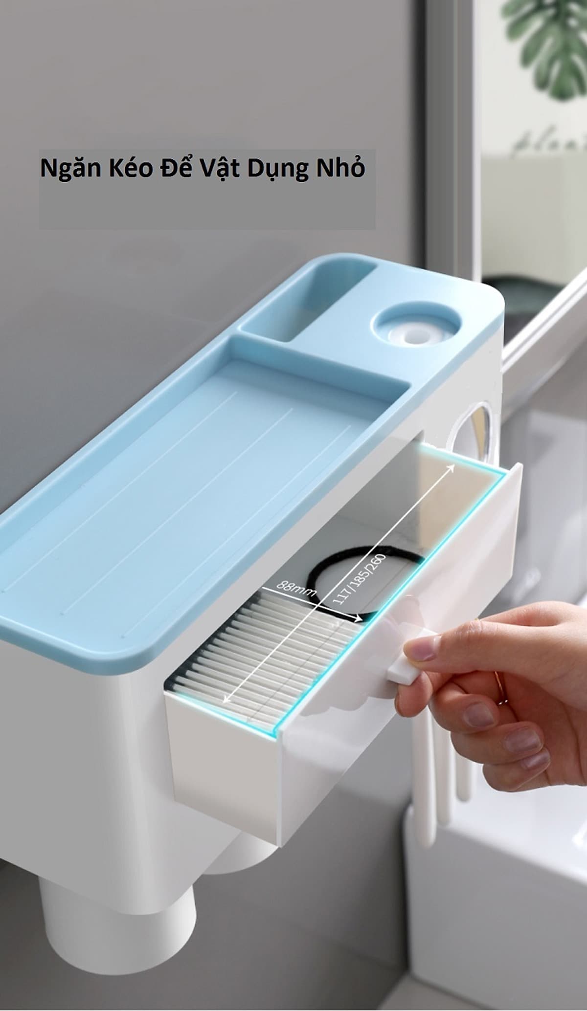 KỆ TREO BÀN CHẢI ĐÁNH RĂNG, TÍCH HỢP ĐỒ LẤY KEM THÔNG MINH (2LY) MÀU ĐEN-TRẮNG VÀ XÁM -TRẮNG
