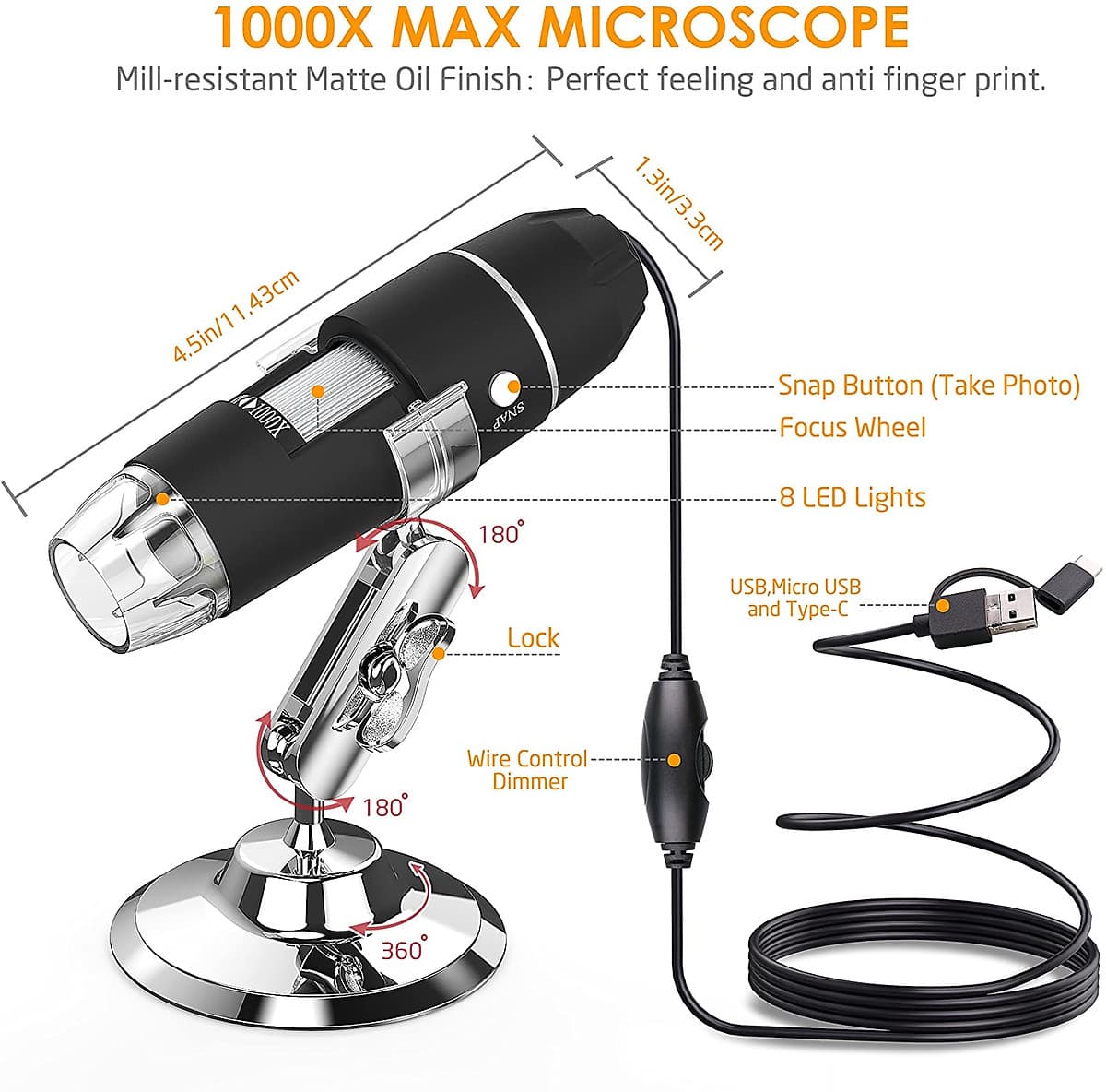 Bộ Kính Hiển Vi Kỹ Thuật Số Digital Microscope 1000X Hỗ Trợ Kết Nối OTG Với Điện Thoại Android Cao Cấp AZONE