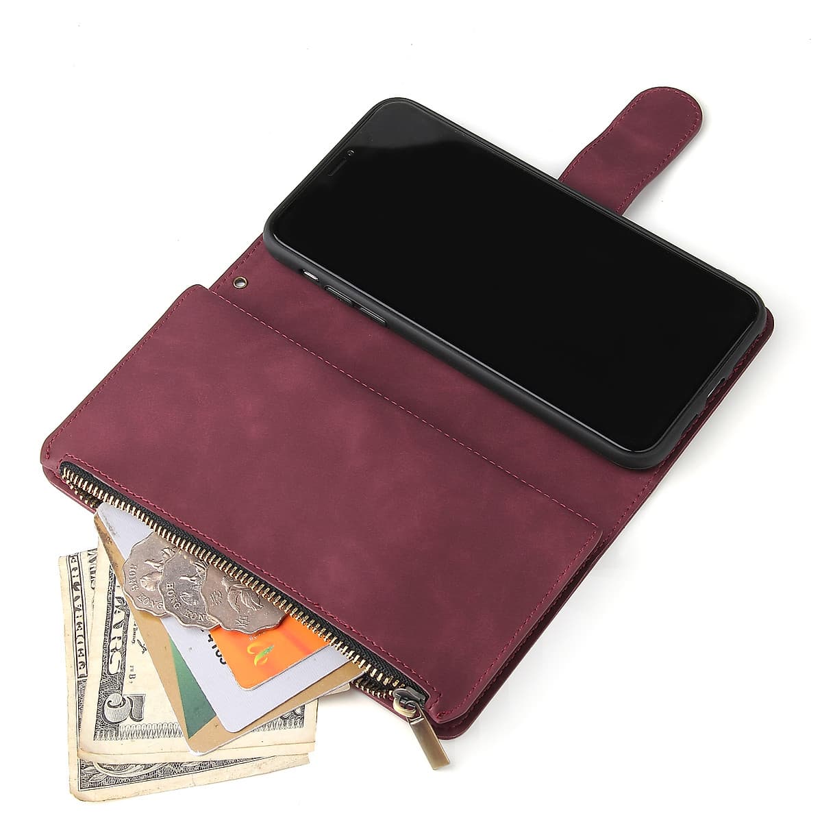 For iPhone 11 iPhone 11 pro iPhone 11 pro max PU Leather Side Magnetic Buckle Multi-card Bracket Full Protective Case with Zipper Wallet Style:iPhone 11 Pro