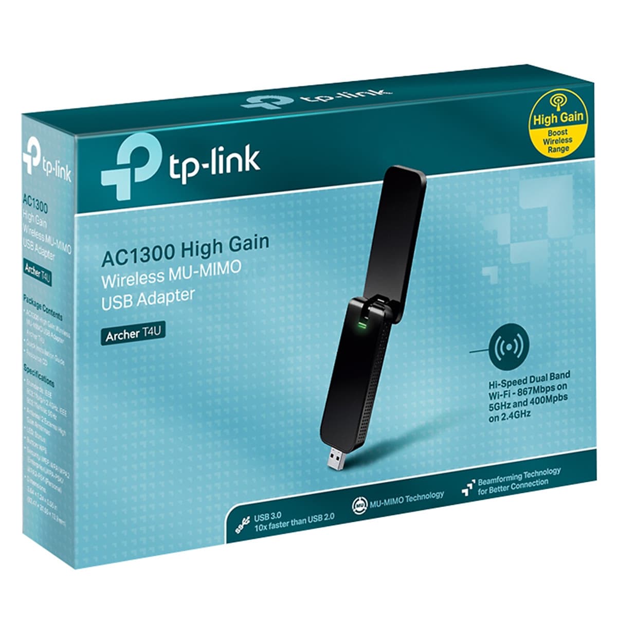 TP-Link Archer T4U - Bộ Chuyển Đổi USB Băng Tần Kép Wi-Fi AC1300 MU-MIMO - Hàng Chính Hãng