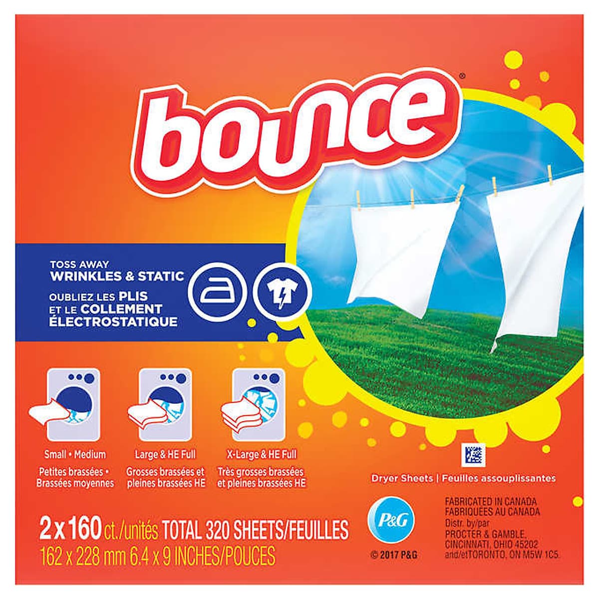 LỐC GIẤY THƠM QUẦN ÁO BOUNCE 160x2 TỜ (TOTAL 320 SHEETS) CỦA MỸ 