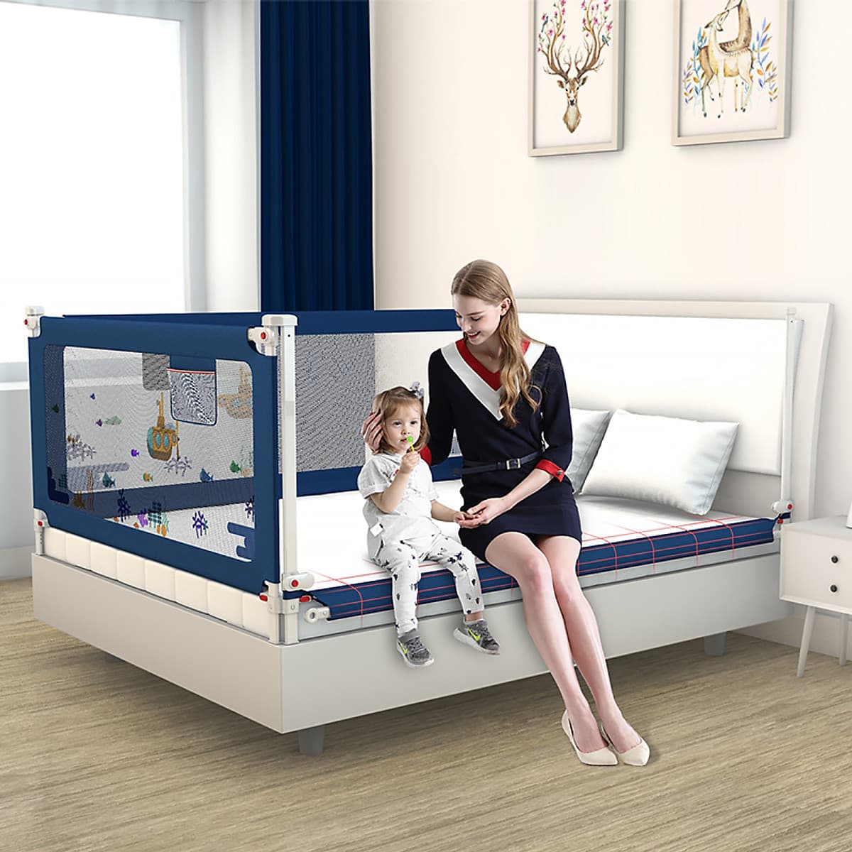 Thanh chắn giường cho bé an toàn cao cấp chống kẹt, cao tới 105cm, hạ được 1 góc, 24 nắc điều chỉnh mẫu mới nhất trượt lên xuống (Giá 1 thanh) 