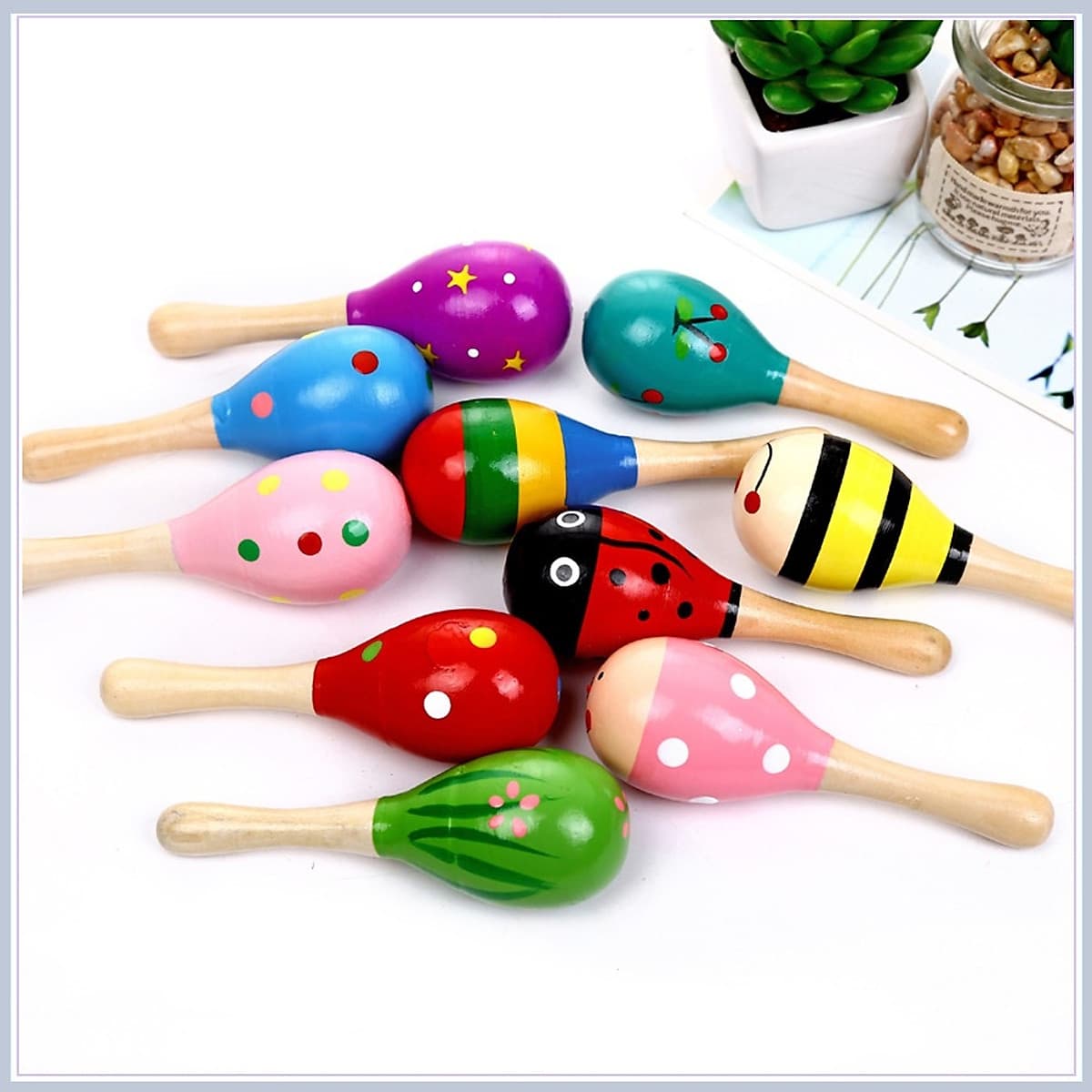 Combo 7 món đồ chơi cho bé phát triển trí tuệ (Đàn gỗ, tháp gỗ, luồn hạt, sâu gỗ, đồng hồ gỗ, thả hình 4 trụ, lục lạc tròn )