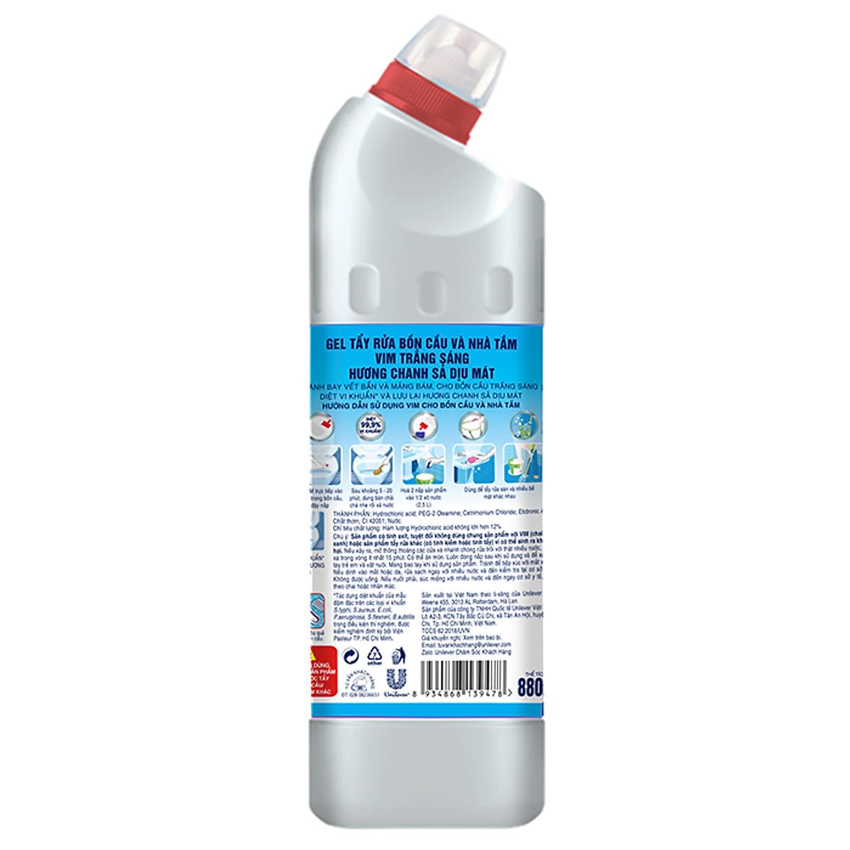 Combo 1 Vim Diệt Khuẩn Fresh Chanh xả 880ml + Viên vệ sinh bồn cầu VIM POWER 5 Vim Block Hương Lavender