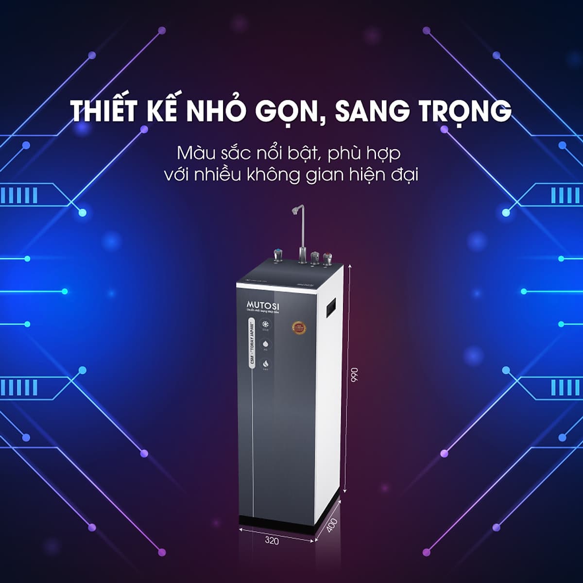 Máy lọc nước RO 3-in-1 nóng lạnh nguội Mutosi MP-350D-GR - Tủ đứng, 8 cấp lọc, công suất  10L/h - Hàng chính hãng