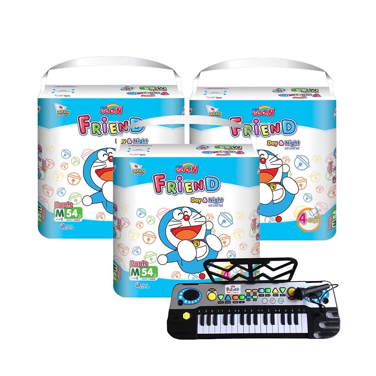 Combo 3 Bịch Tã Quần Goon Friend Doremon Mới M54/L46/XL40/XXL34/XXXL22 - Tặng đồ chơi đàn Organ