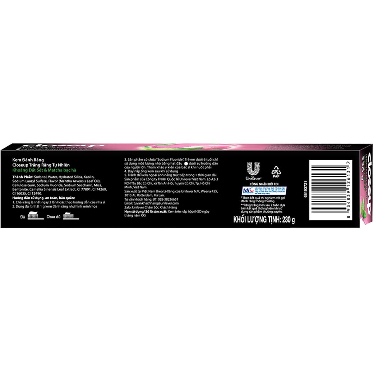 Combo 2  Kem đánh răng dạng Gel Closeup Trắng Răng Tự Nhiên Khoáng Đất Sét & Matcha Bạc Hà 230g