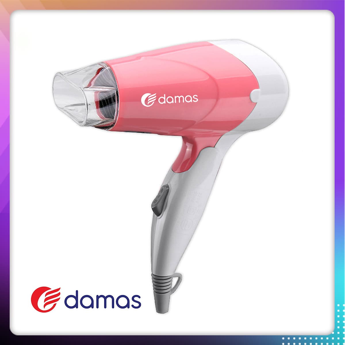 Máy Sấy Tóc Mini Damas JT3377 (Chính Hãng) - Tay cầm gấp gọn tiện dụng, chế độ bảo vệ nguồn điện, tự động ngắt nguồn chống cháy thiết bị