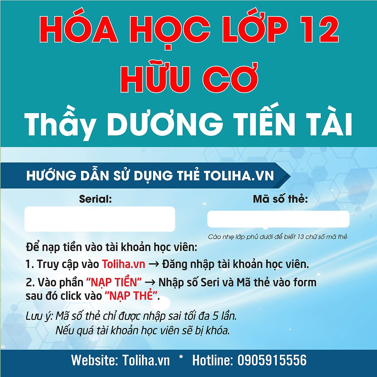 Khóa học HÓA HỌC HỮU CƠ 12 - CƠ BẢN + NÂNG CAO thầy Dương Tiến Tài - 09 tháng