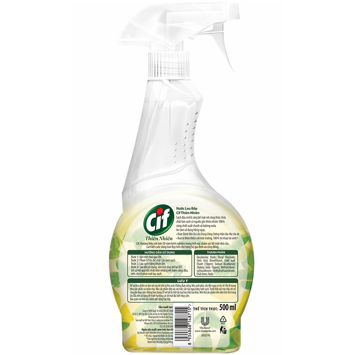 Combo 2 Nước Lau Bếp Cif Thiên Nhiên 500ml Chanh & Baking Soda Sạch Dầu Mỡ An Toàn