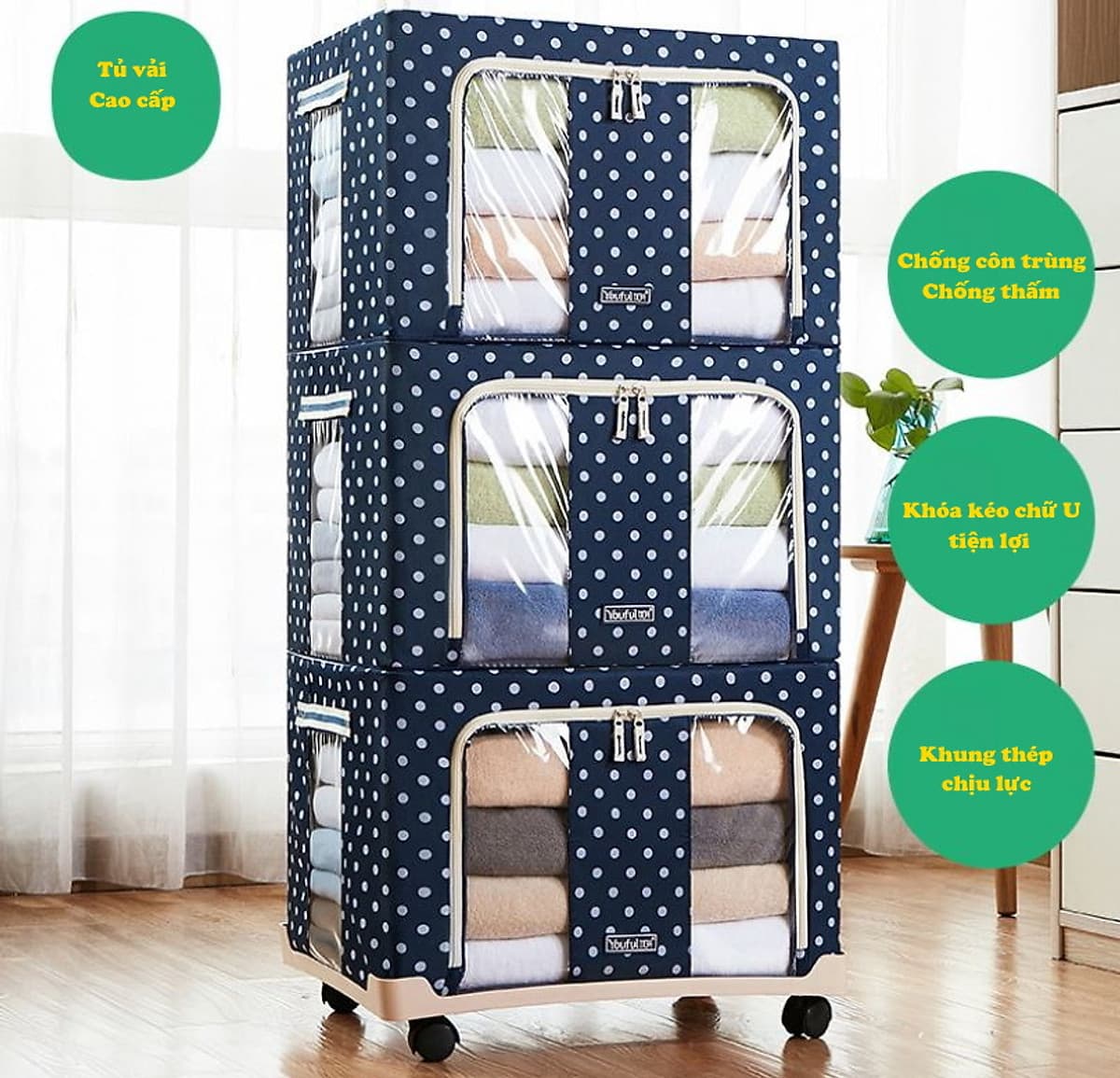 Túi Đựng Chăn Màn (Được Chọn Màu) - Hộp Đựng Quần Áo Khung Sắt Gấp Gọn miDoctor - Tủ Vải Chăn Màn Tiện Lợi