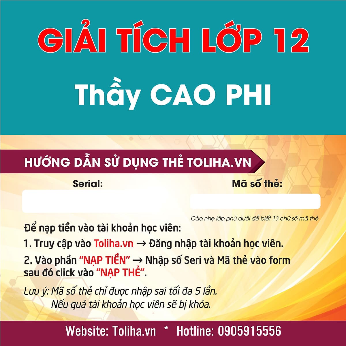Khóa học GIẢI TÍCH 12 - CƠ BẢN + NÂNG CAO thầy CAO PHI - 06 tháng
