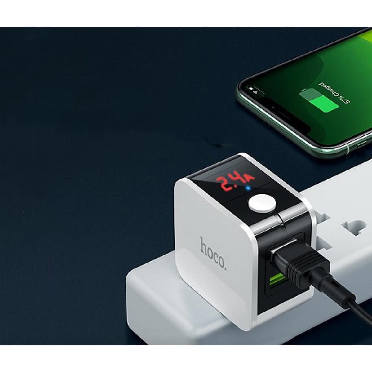 Cốc sạc nhanh 2.4A Hoco có màn hình LED 2 cổng tự ngắt nguồn chống chai pin ( 2 màu ) - Hàng chính hãng