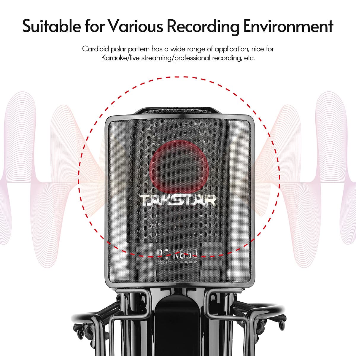 TAKSTAR PC-K850 Side-Address Recording Microphone Cardioid Pickup Pattern Wired Condenser Mic for Live Streaming Karaoke