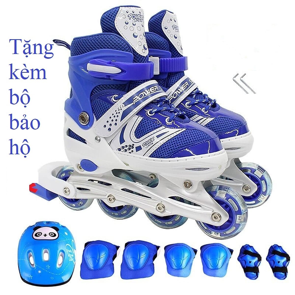 Giày trượt Patin thể thao tăng cường vận động, giải trí cho trẻ em HM089 bánh xe phát sáng tặng kèm bộ đồ bảo hộ 7 món