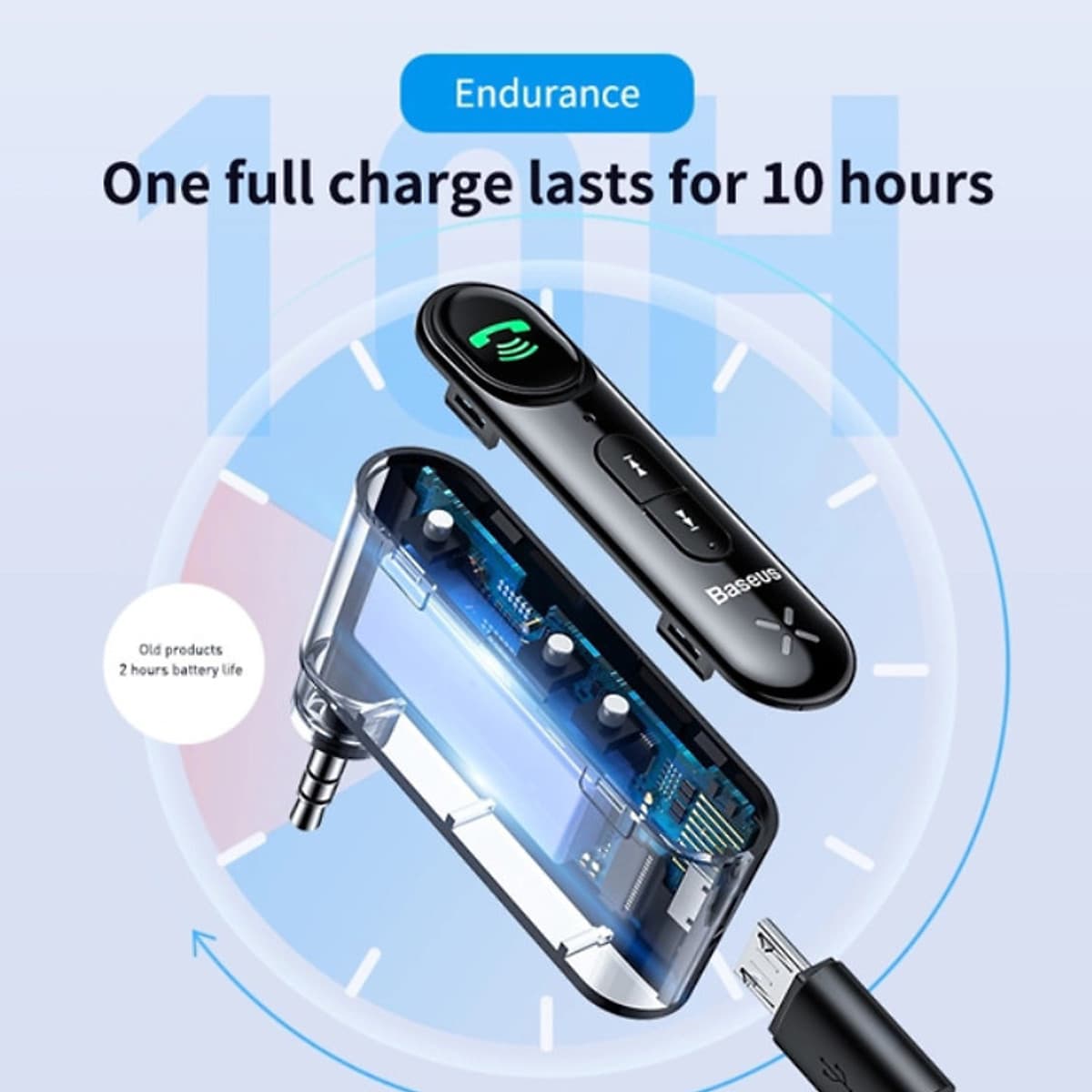 Bộ Bluetooth Receiver WXQY-01 dùng cho ô tô, xe hơi nhãn hiệu Baseus Qiyin AUX kết nối Bluetooth V5.0 thu tín hiệu âm thanh truyền từ các thiết bị di động và xuất ra cổng Audio AUX 3.5mm - Hàng Nhập Khẩu