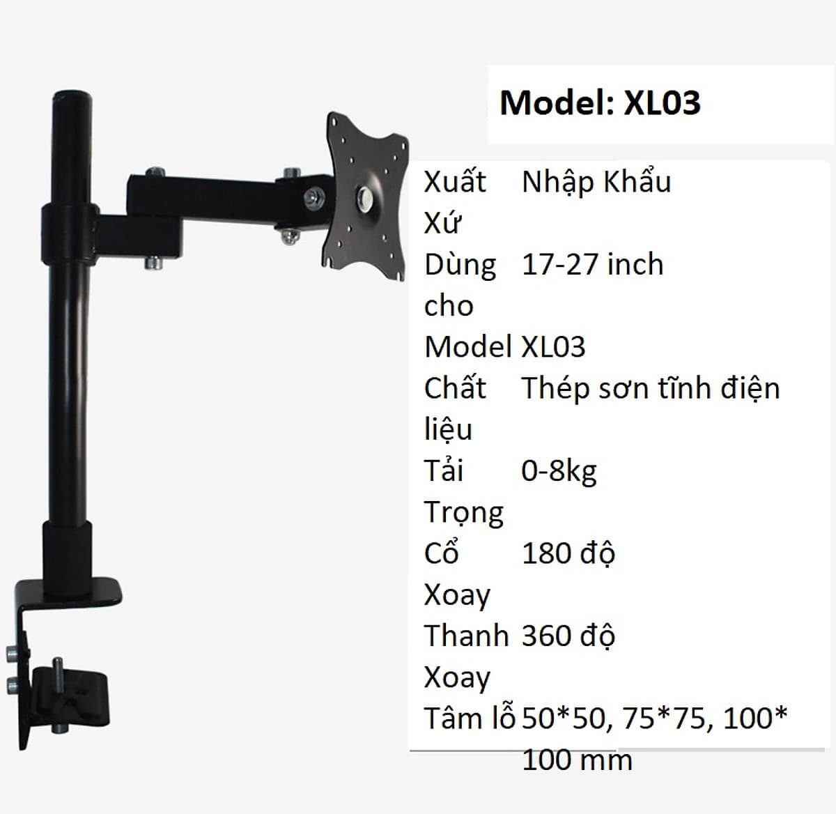 Giá treo màn hình xoay 360 độ - Chân đứng - Tay dài 23 cm, kẹp bàn, hàng nhập khẩu