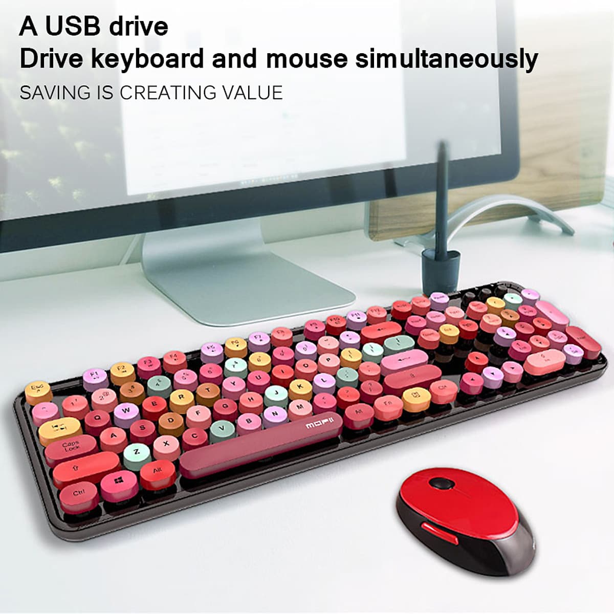 Bàn phím và chuột màu hỗn hợp trò chơi 2.4Ghz không dây Vintage Universal Bàn phím và bàn chơi game dành cho nữ