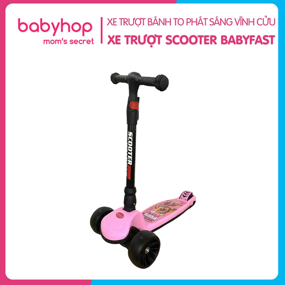 Xe trượt scooter Babyfast 3 bánh an toàn cho trẻ em của Babyhop chịu lực 90kg phù hợp cho cả bé trai và gái, bánh xe phát sáng vĩnh cửu, rèn luyện vận động, tăng chiều cao cho bé - Hàng chính hãng