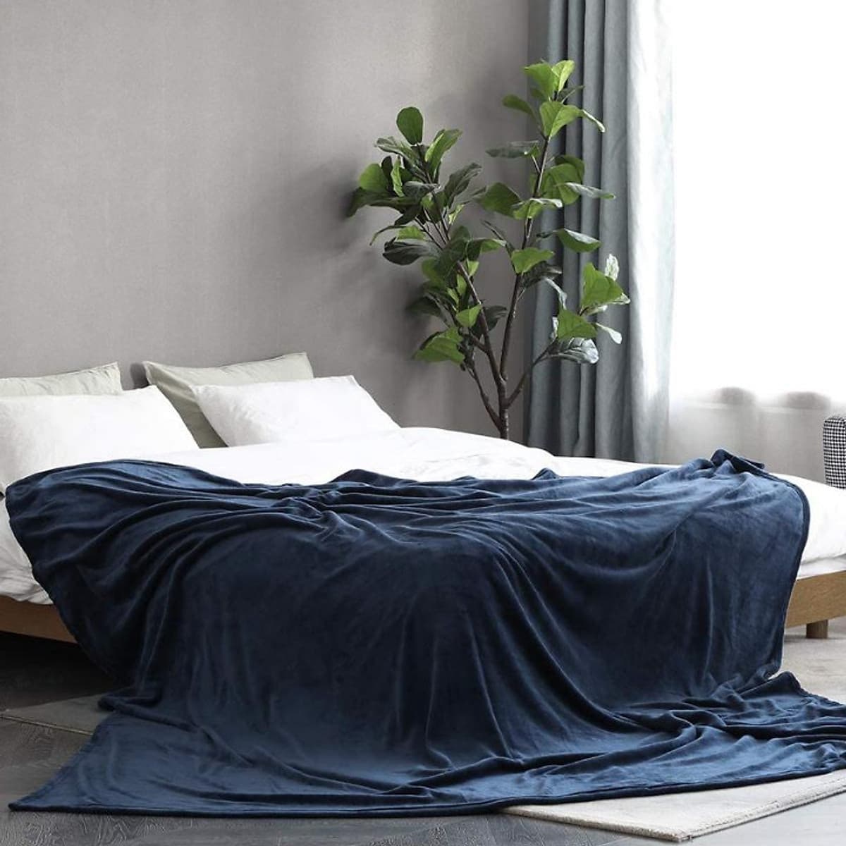 Mền lông cừu xanh dương đậm cao cấp A - 1m8x2m