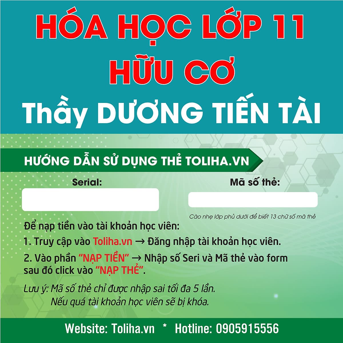 Khóa học HÓA HỮU CƠ lớp 11 - CƠ BẢN và NÂNG CAO thầy Dương Tiến Tài - 03 tháng