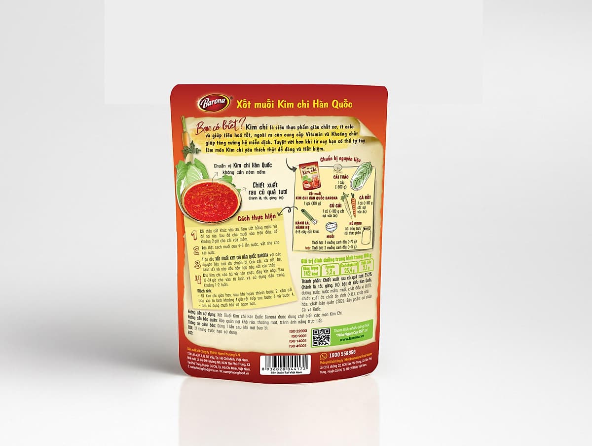 Tặng 1 hũ thủy tinh cao cấp khi mua combo 2 gói Xốt muối Kim Chi Hàn Quốc Barona 180g