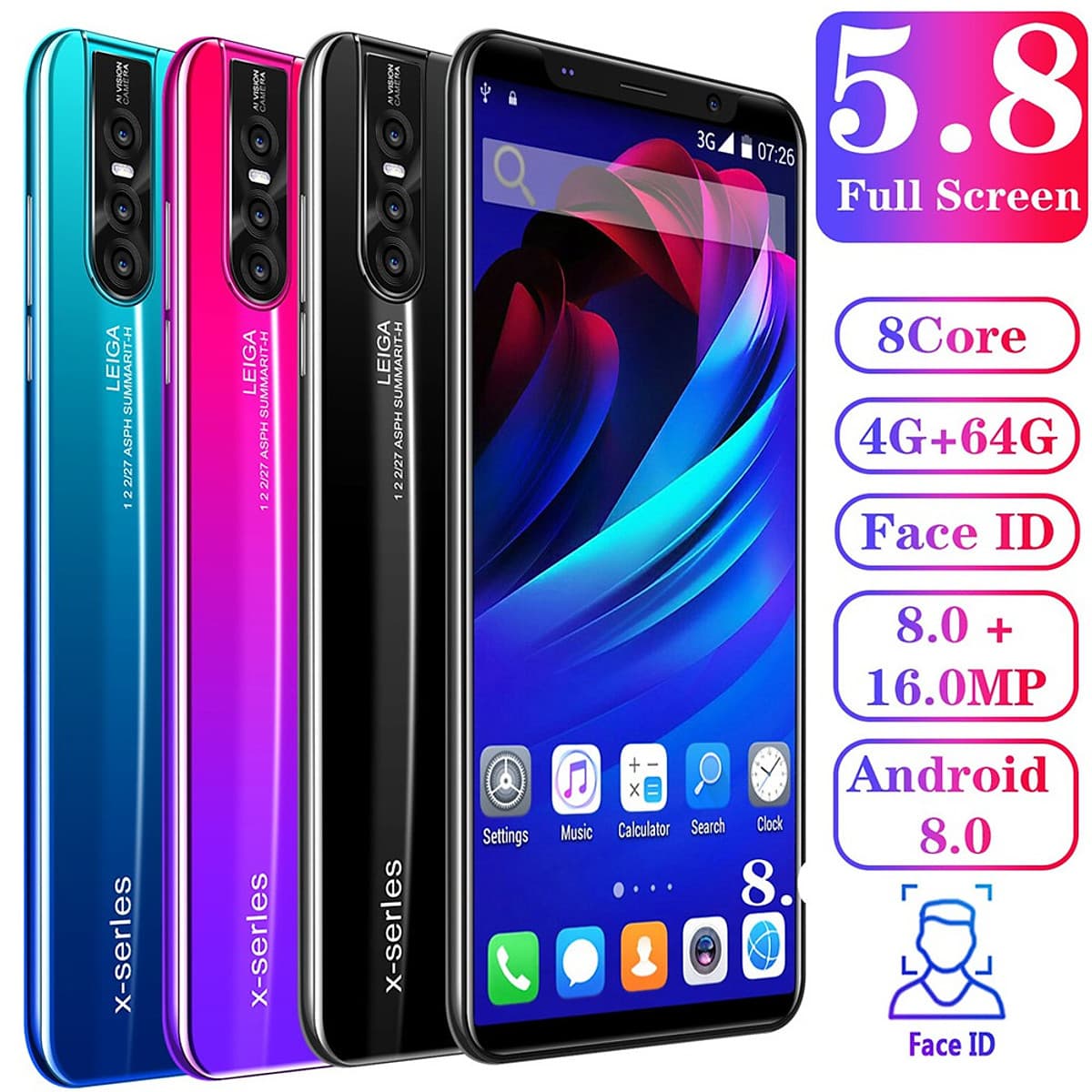 X27 5.8-inch 8-core 4G + 64G Smartphone Face Recognition Plug