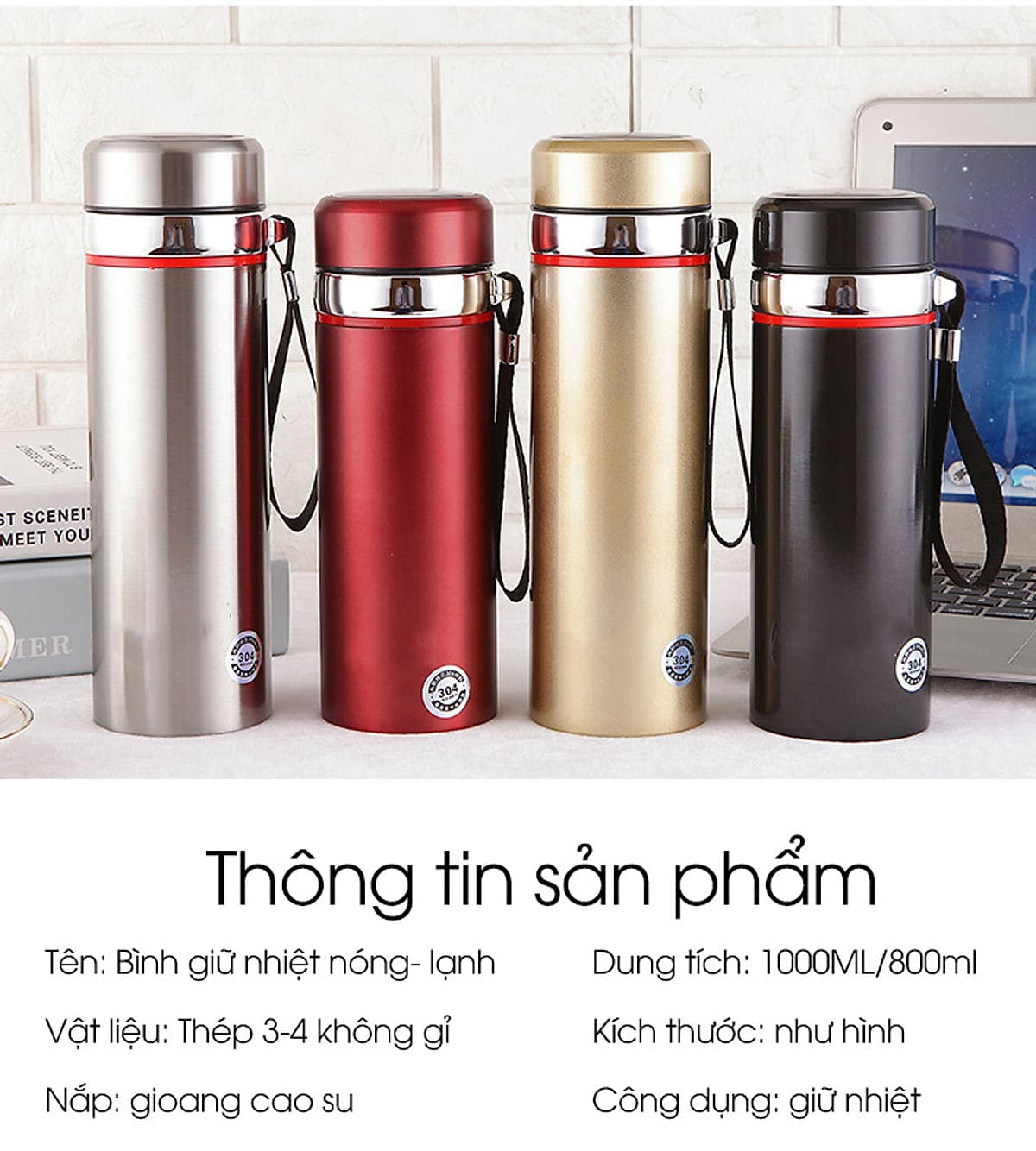Bình Giữ Nhiệt Nóng, Lạnh Inox, Bình Lưỡng Tính  Ly, Cốc Cách Nhiệt Cao Cấp , 1000ml 2 Lớp, Có Tấm Lọc, Giữ Nhiệt Lên Đến 8 Tiếng