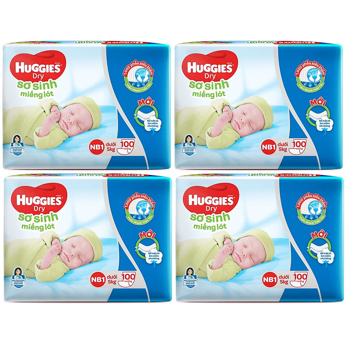 Combo 4 Gói Miếng Lót Sơ Sinh Huggies NB1 100 Miếng - NB1 100 (Gói 100 Miếng) 