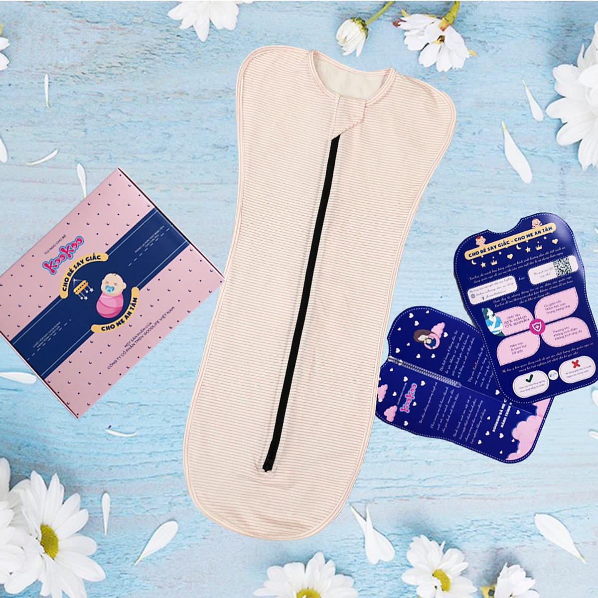 Nhộng ngủ chũn KooKoo đóng hộp cao cấp - Giúp bé ngủ ngon, sâu giấc, chống giật mình - Vải cotton co giãn 4 chiều, mềm mại thoáng mát - Có khóa kéo 2 chiều