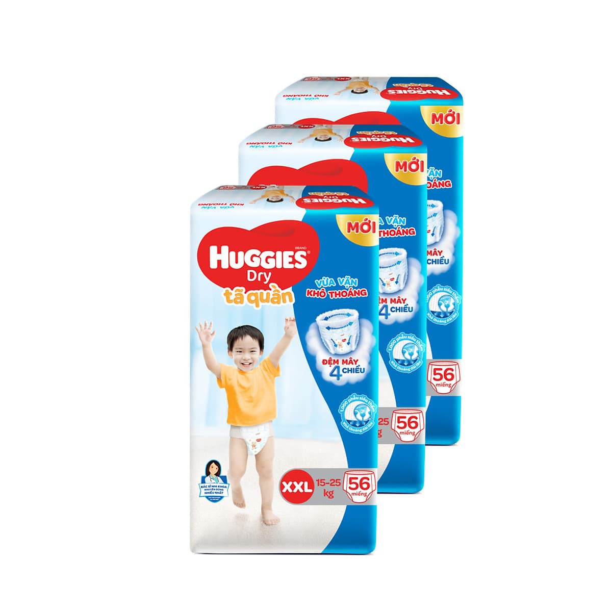 Combo 3 Tã quần Huggies Dry Pants Super Jumbo XXL56 (trên 16kg)  - Gói 56 miếng