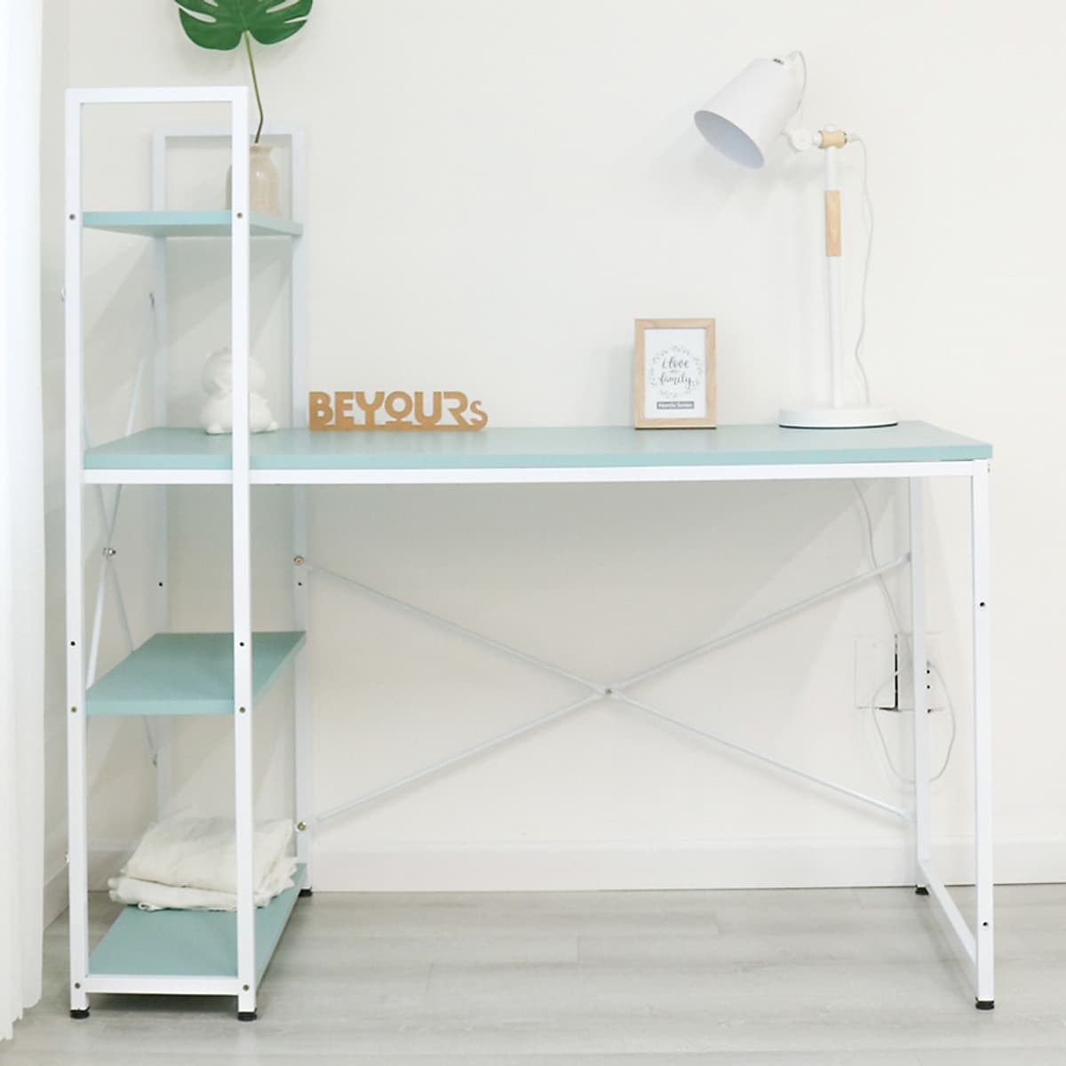 Bàn Làm Việc BEYOURs Neuly Table Gỗ Chân Sắt Phối Kệ Sách Đa Năng