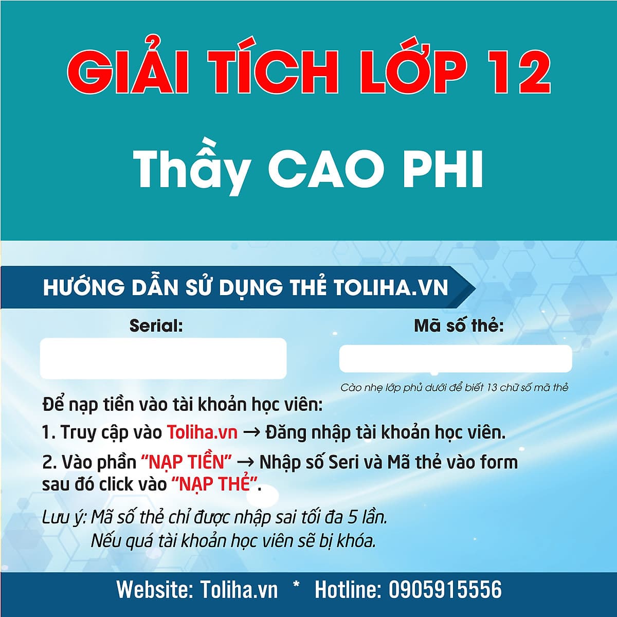 Khóa học GIẢI TÍCH 12 - CƠ BẢN + NÂNG CAO thầy CAO PHI - 09 tháng
