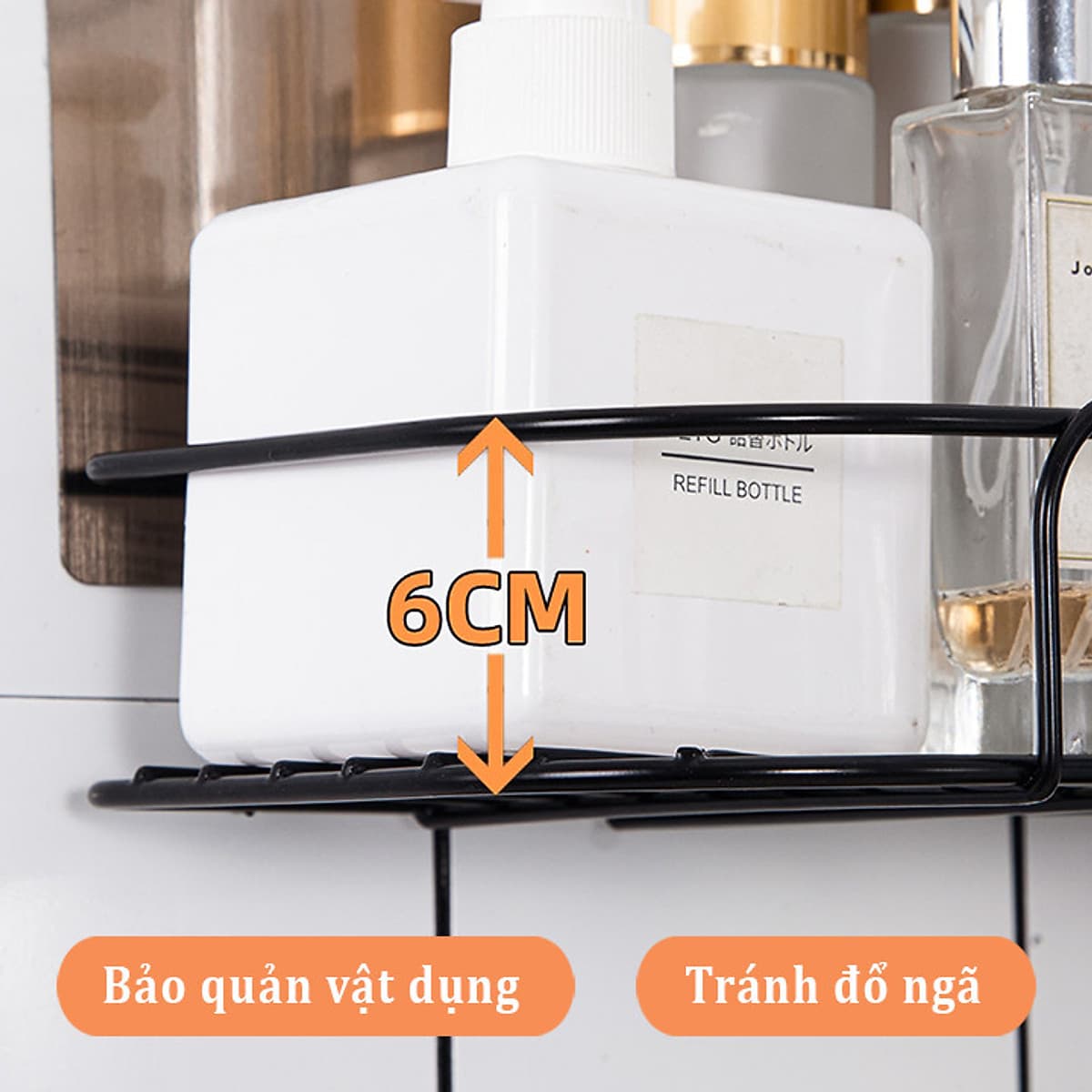 Kệ dán góc tường tam giác đựng đồ nhà tắm, nhà bếp kim loại
