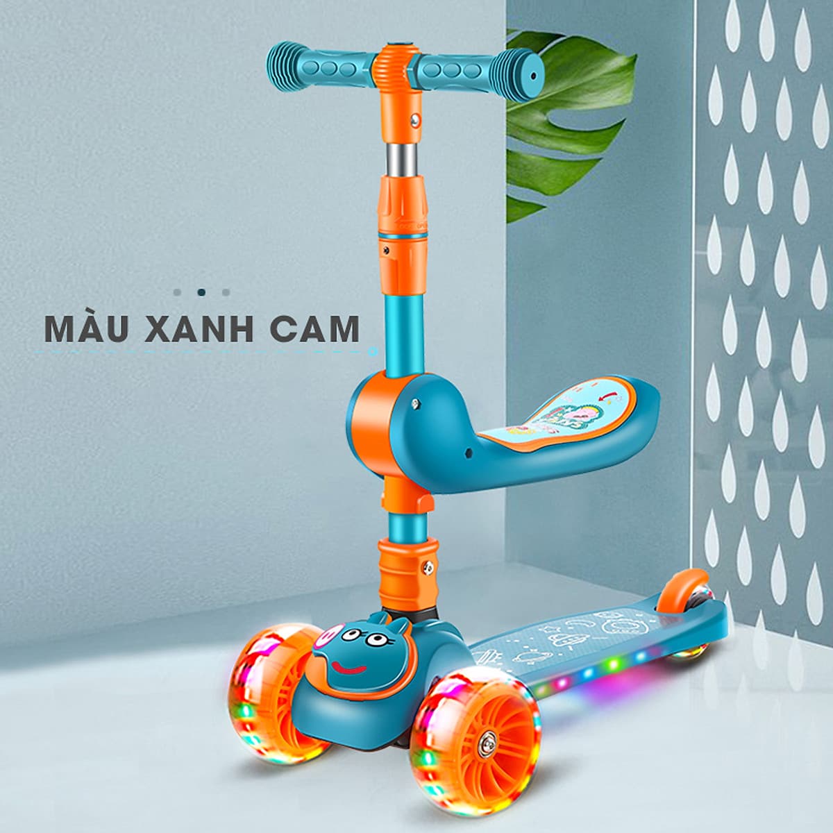 Xe trượt scooter 3 bánh cao cấp dành cho bé, phát nhạc, bánh xe phát sáng vĩnh cửu, rèn luyện vận động, tăng chiều cao cho bé, chịu lực lên tới 90kg
