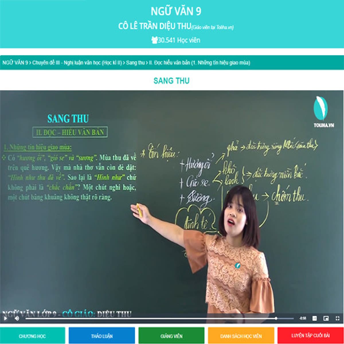 Khóa học NGỮ VĂN 9 cô Diệu Thu - 09 tháng