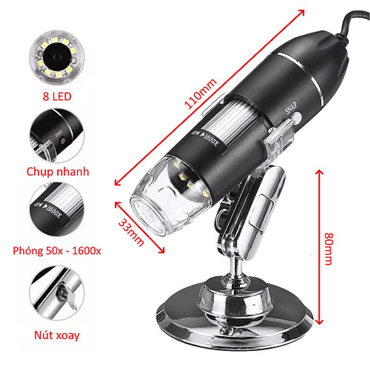 KÍNH HIỂN VI ĐIỆN TỬ PHÓNG ĐẠI 1600X KẾT NỐI ĐIỆN THOẠI VÀ MÁY TÍNH DIGITAL MICROSCOPE