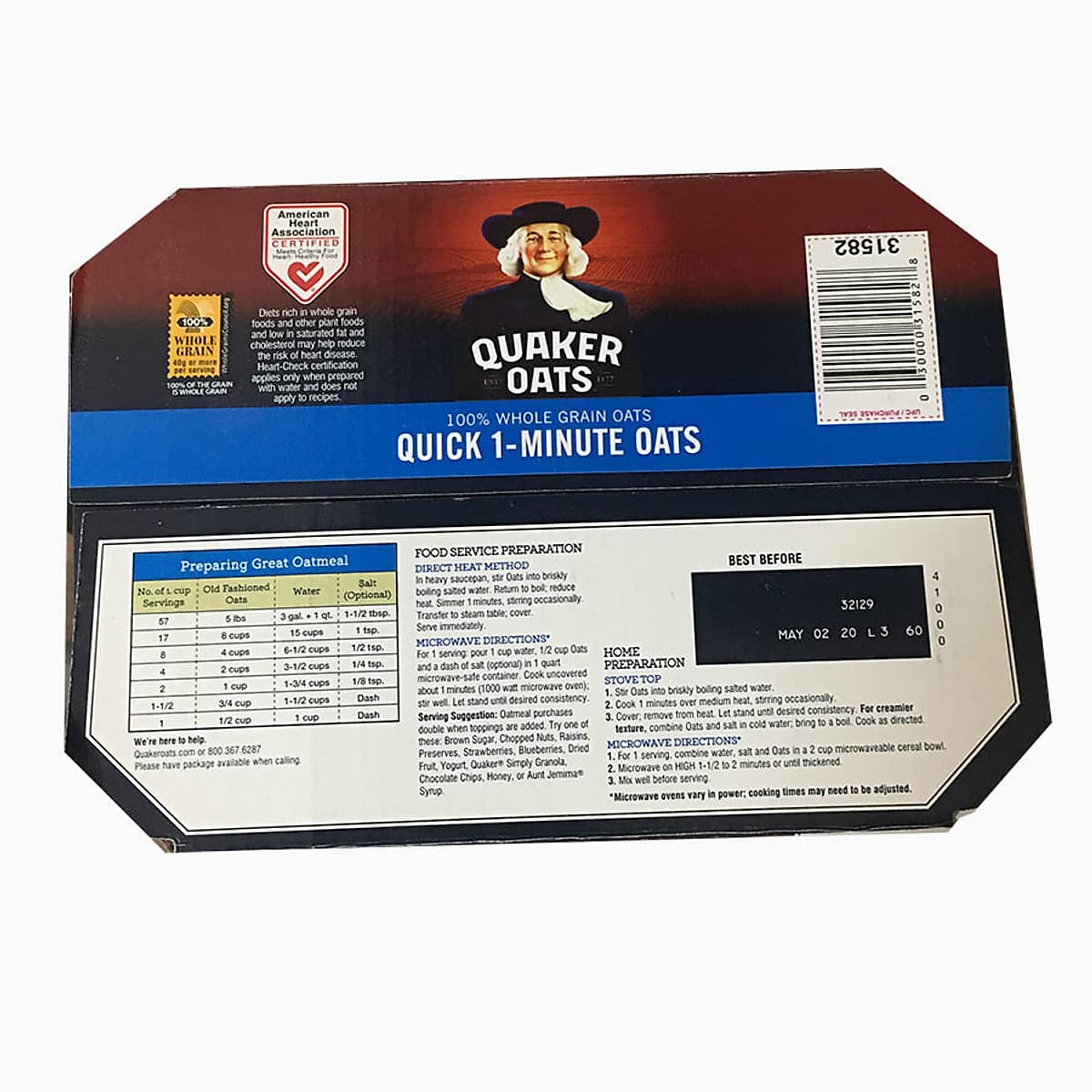 Yến Mạch Quaker Oats Quick - 1 Minute 4.52kg ( Dạng Hạt Cán Vỡ )