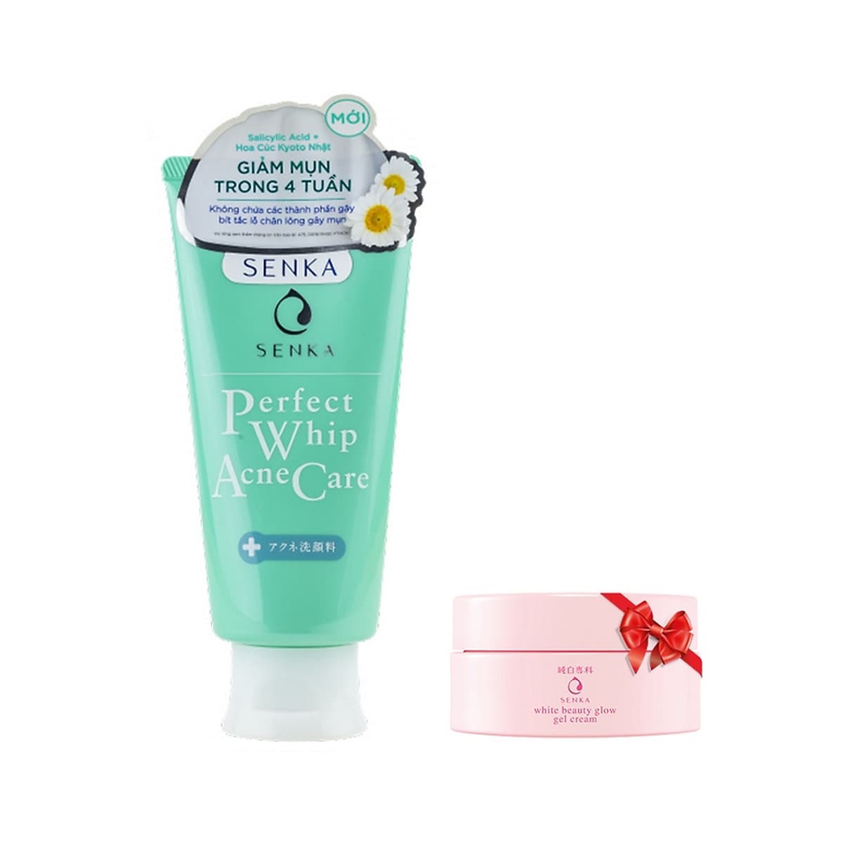 Sữa rửa mặt dành cho da mụn Senka Perfect Whip Acne Care 100g - Tặng Kem dưỡng trắng da ban đêm Senka 15g