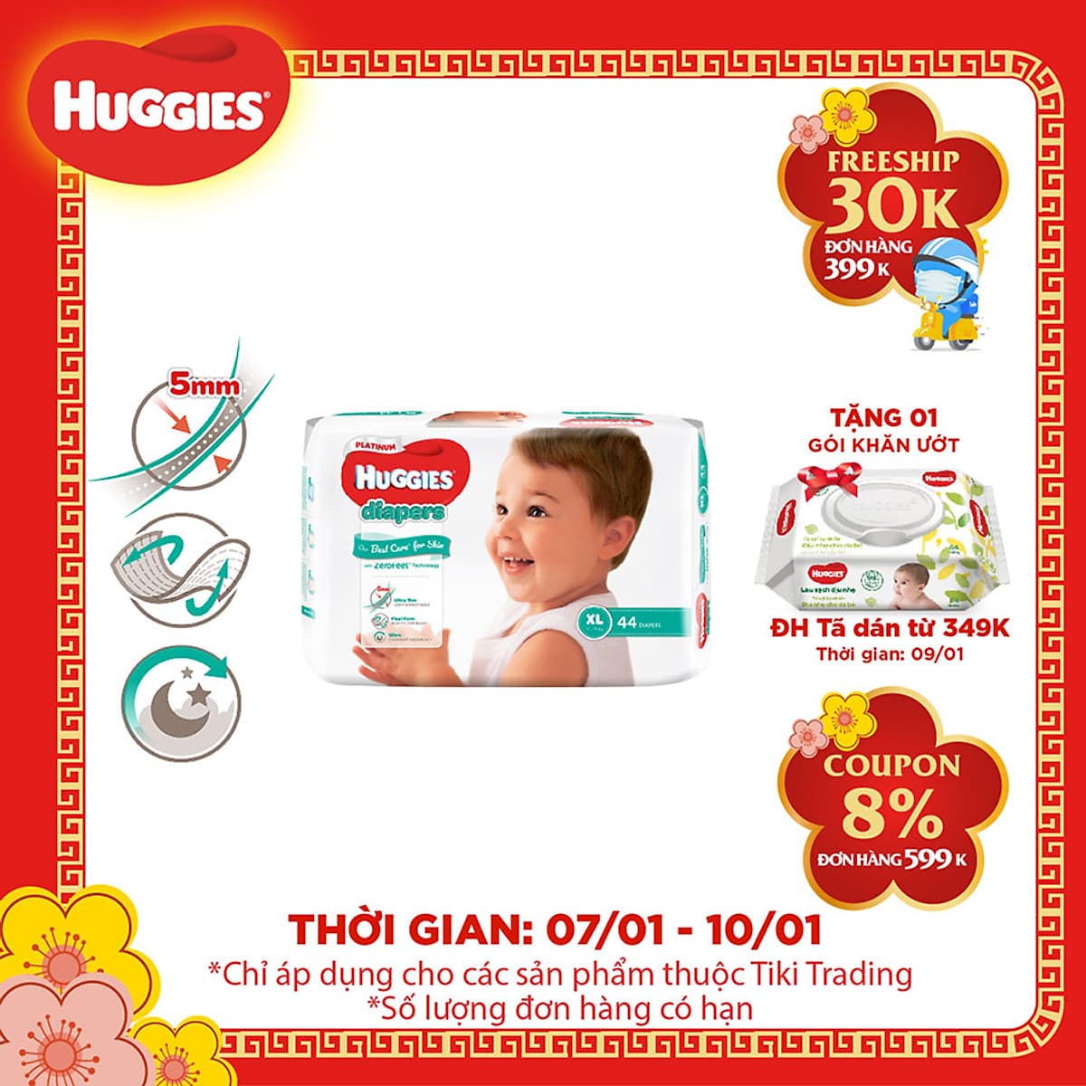 Tã Dán Siêu Cao Cấp Huggies Platinum XL44 (44 Miếng)