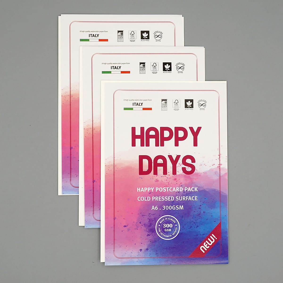Combo 3 Tệp Giấy Vẽ Màu Nước Happy Artists' Watercolor Paper 300gsm