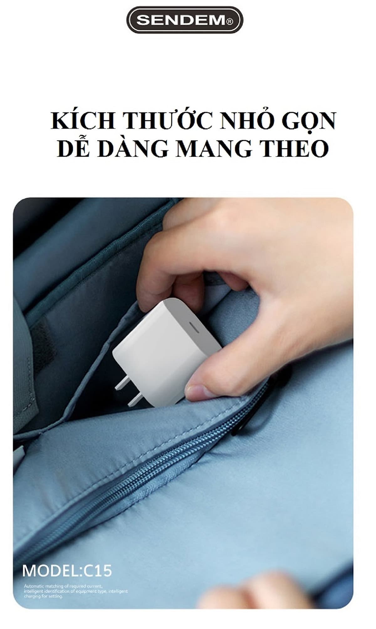 Củ sạc nhanh 18W SENDEM C15 cổng USB Type C hỗ trợ PD Super Chager cho điện thoại iPhone 11, iPhone 11 Pro, iPhone 11 Pro Max, iPad, Macbook - Hàng chính hãng